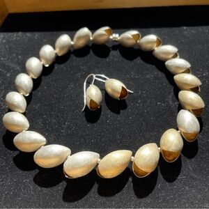 Vintage Sterling Silver RARE German Open Floral Bud Necklace Earrings Set